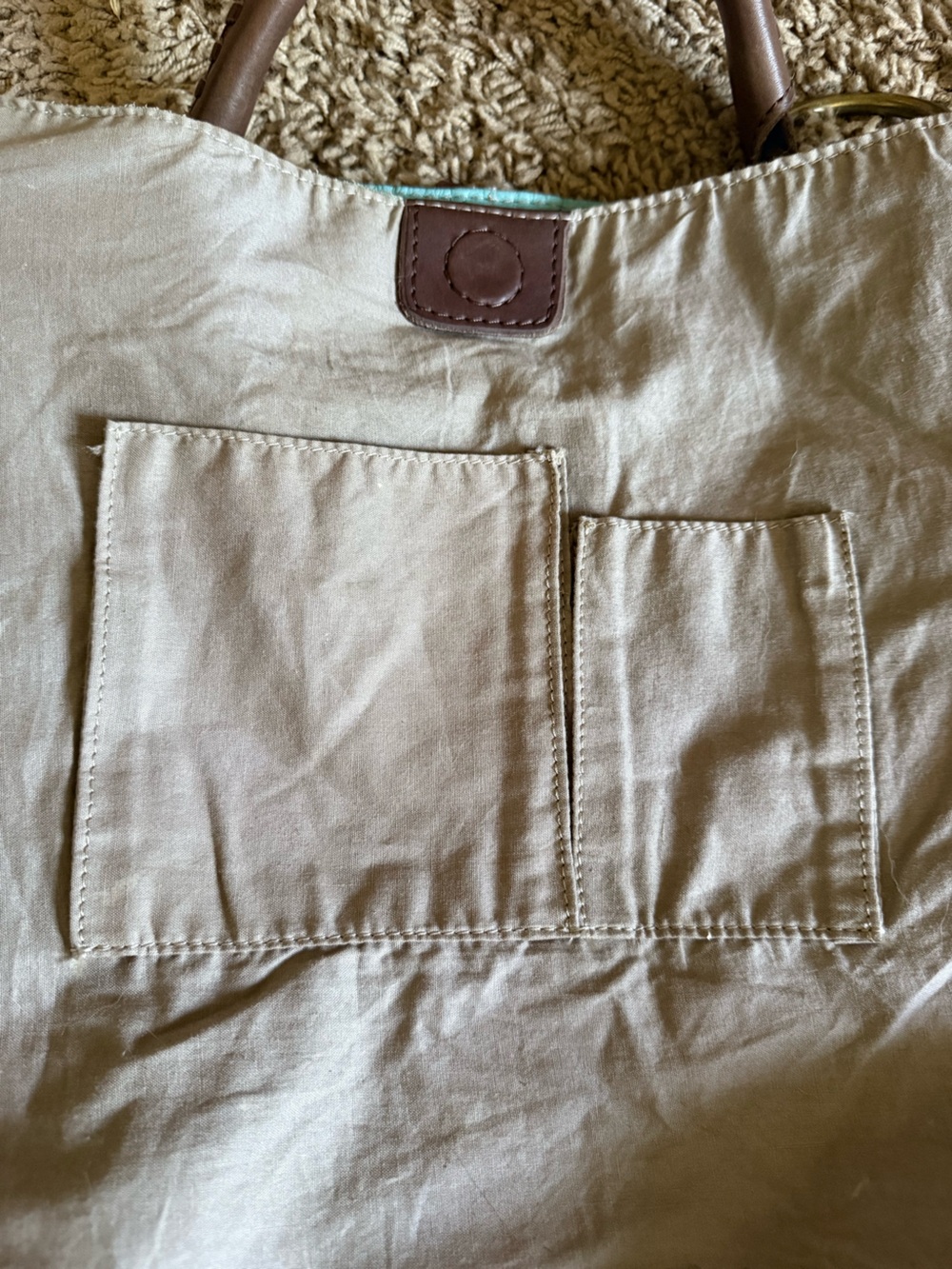 Lucky Brand Turquoise Leather Tote with Brown Handles - Picture 9 of 16